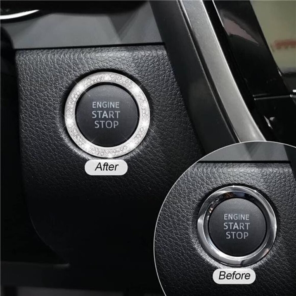 Silver Car Start Button Bling Rhinestone Diamond Engine Button Ring 2-Pack - Picture 5 of 7